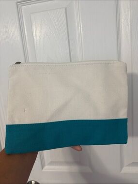 Canvas Cosmetic Pouch in Teal and Cream